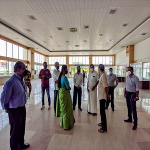 Shri M Anilkumar, Mayor of Kochi Corporation and Dr M Beena IAS, Chairman, Cochin Port Trust with Shri Cyril C George, Dy Chairman  and officials of District Admn & CoPT inspected the facilities at Samudrika Hall of Cochin Port for setting up FLTC