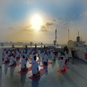 International Day of Yoga at Cochin Port - Onboard ship MV Lagoons, berthed at Ernakulam Wharf of Cochin Port.